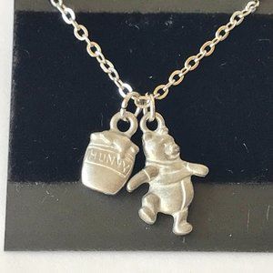 Vintage Disney Winnie The Pooh Hunny Pot Necklace Charm 18" Silver Disneyana